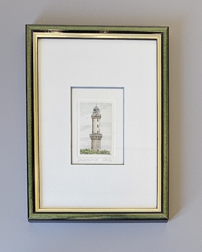 Orig. Radierung "Leuchtturm Warnemünde" 13 x 18 cm