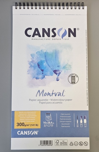 Canson Montval Aquarell Papier Spiralbogen  16 x 28,4 cm