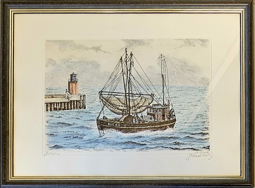Orig. Radierung "Büsumer Kutter" 34 x 44 cm