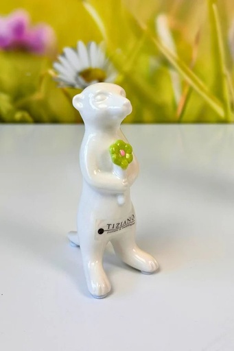 [P0007902] Skulptur Erdmännchen "Oskar" Blume grün