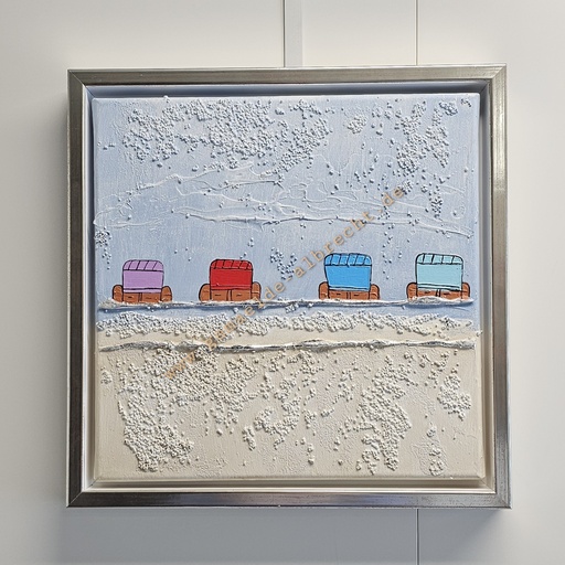 [P0007929] Original Lea Bach "Strandkörbe" 30 x 30 cm blau/sand
