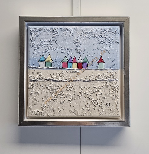 [P0007935] Original Lea Bach "Häuschen" 20 x 20 cm blau/sand