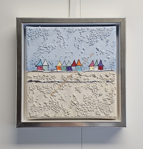 [P0007936] Original Lea Bach "Häuschen" 20 x 20 cm blau/sand