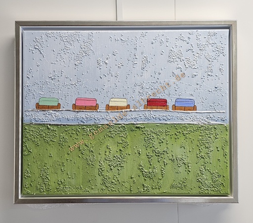 [P0007937] Original Lea Bach "Strandkörbe"40 x 50 cm blau/grün