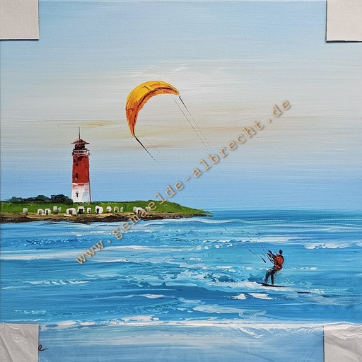 [P0008057] Orig. Leinwandbild "Büsumer Kitesurfer" 40 x 40 cm