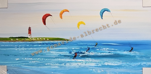 [P0008075] Orig. Leinwandbild "Büsumer Kitesurfer" 80 x 40 cm