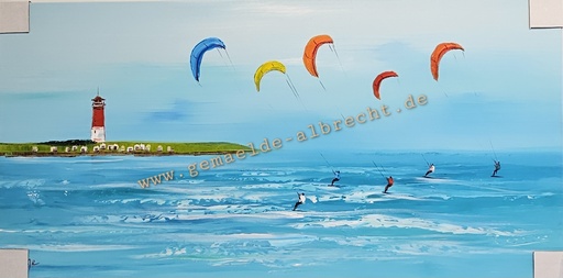 [P0008076] Orig. Leinwandbild "Büsumer Kitesurfer" 80 x 40 cm