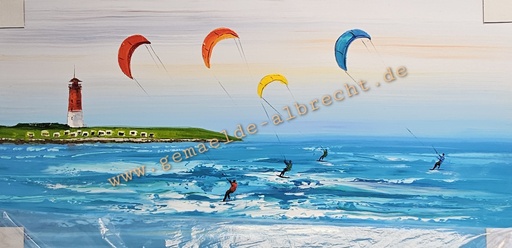 [P0008078] Orig. Leinwandbild "Büsumer Kitesurfer" 80 x 40 cm