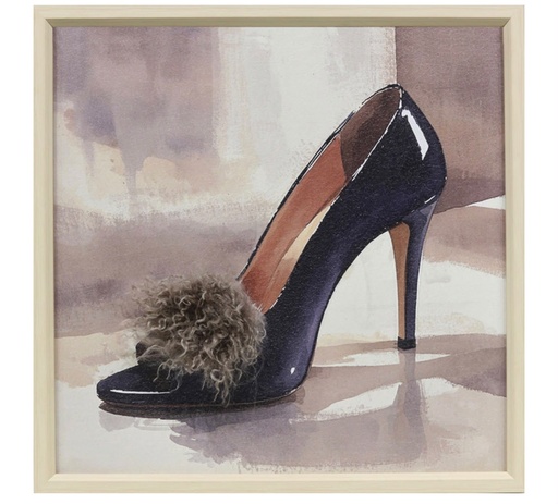 [P0008122] Bild mit Rahmen 3D "Puschel-Pumps"  40x40cm